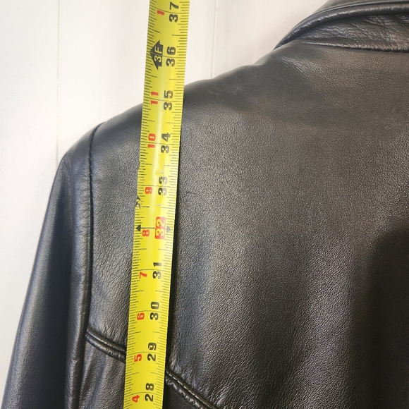 Vintage Black Leather Coat Jacket Midi 90s 1990s Womens Size 1X Loose Oversized - Picture 10 of 15